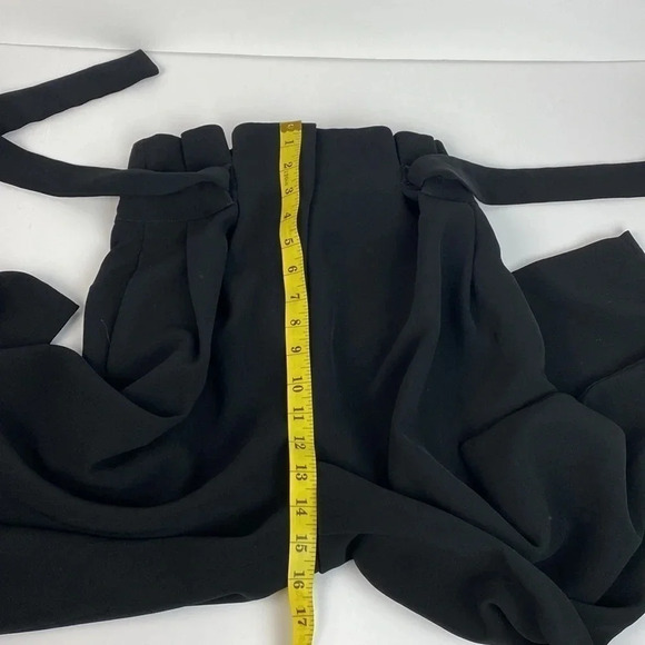 Black formal office wide leg tie waist  paper bag pleated trouser pants sz 0 - Picture 7 of 11